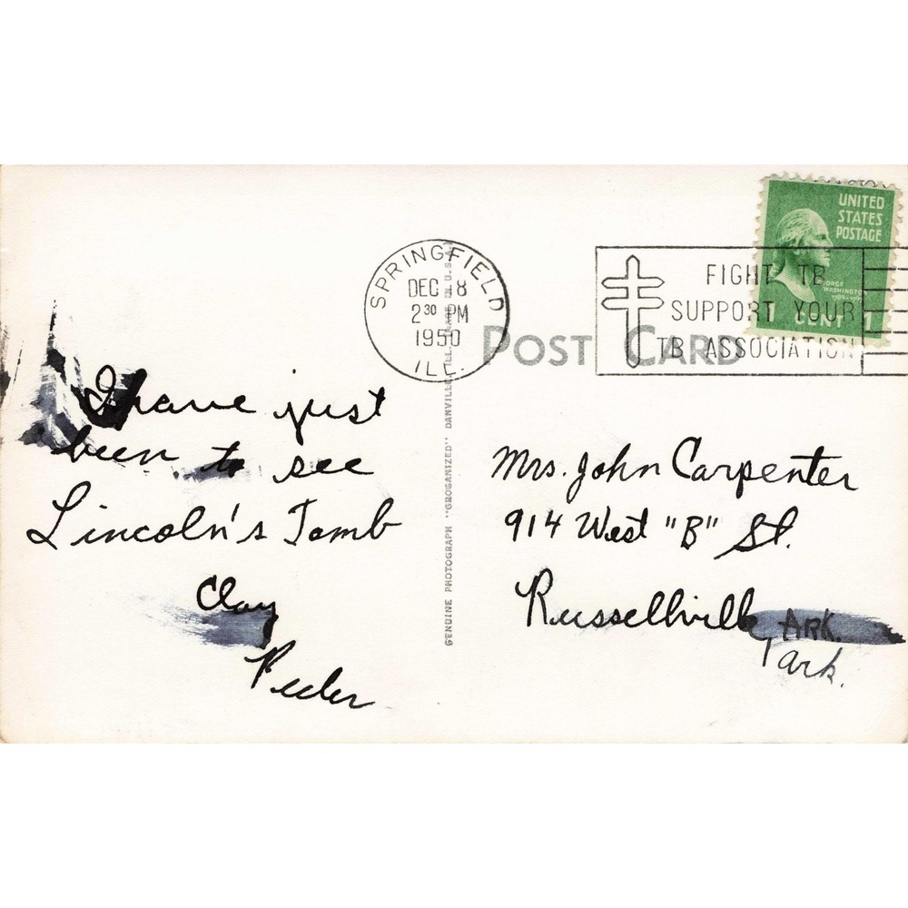Vintage 1950 Lincoln Tomb Monument Postcard Springfield Illinois RPPC VG - Picture 2 of 2